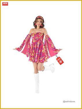 70s Disco Costume Dress Set Women Hippie Go Go Dress Party
